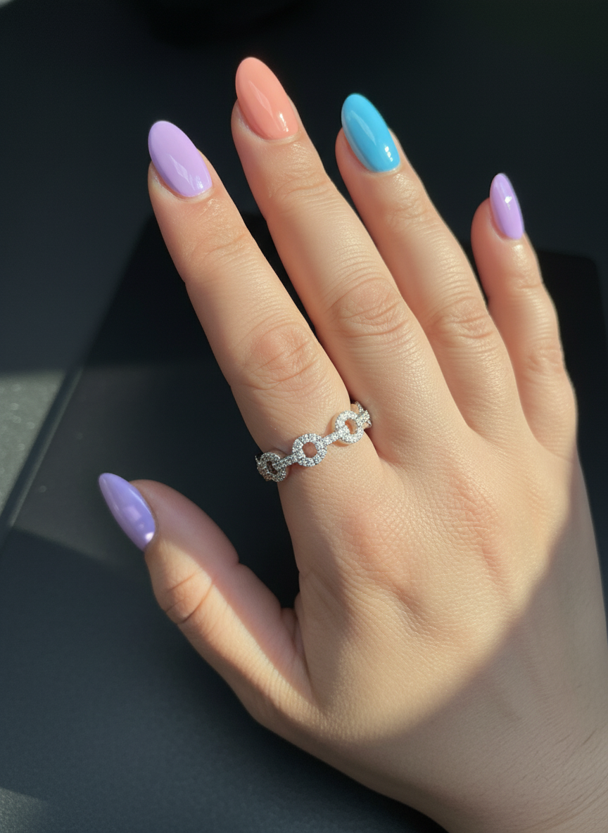White Gold over Sterling Silver Ladies CZ Anchor Chain Ring