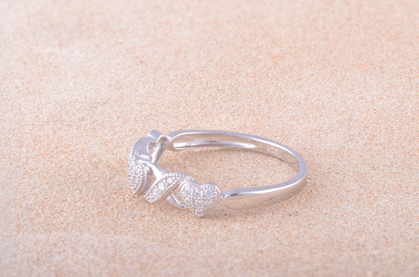 White Gold Over Sterling Silver Cz Thin XO Heart Stackable Ring