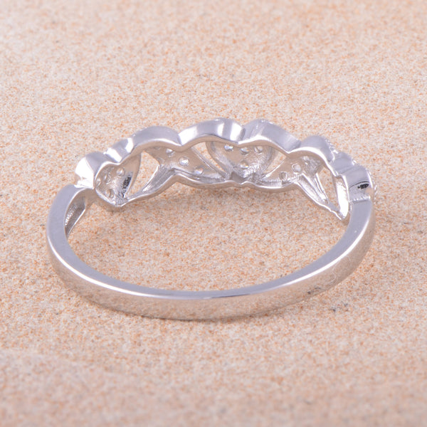 White Gold Over Sterling Silver Cz Thin XO Heart Stackable Ring