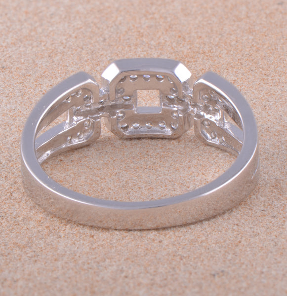 White Gold Over Sterling Silver Womens Cz Square Chain Link Ring