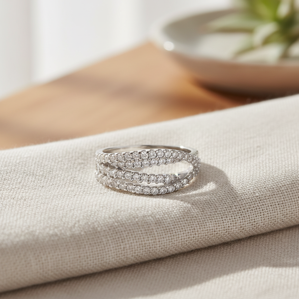 White Gold over Sterling Silver Women's CZ Lovers Knot Ring