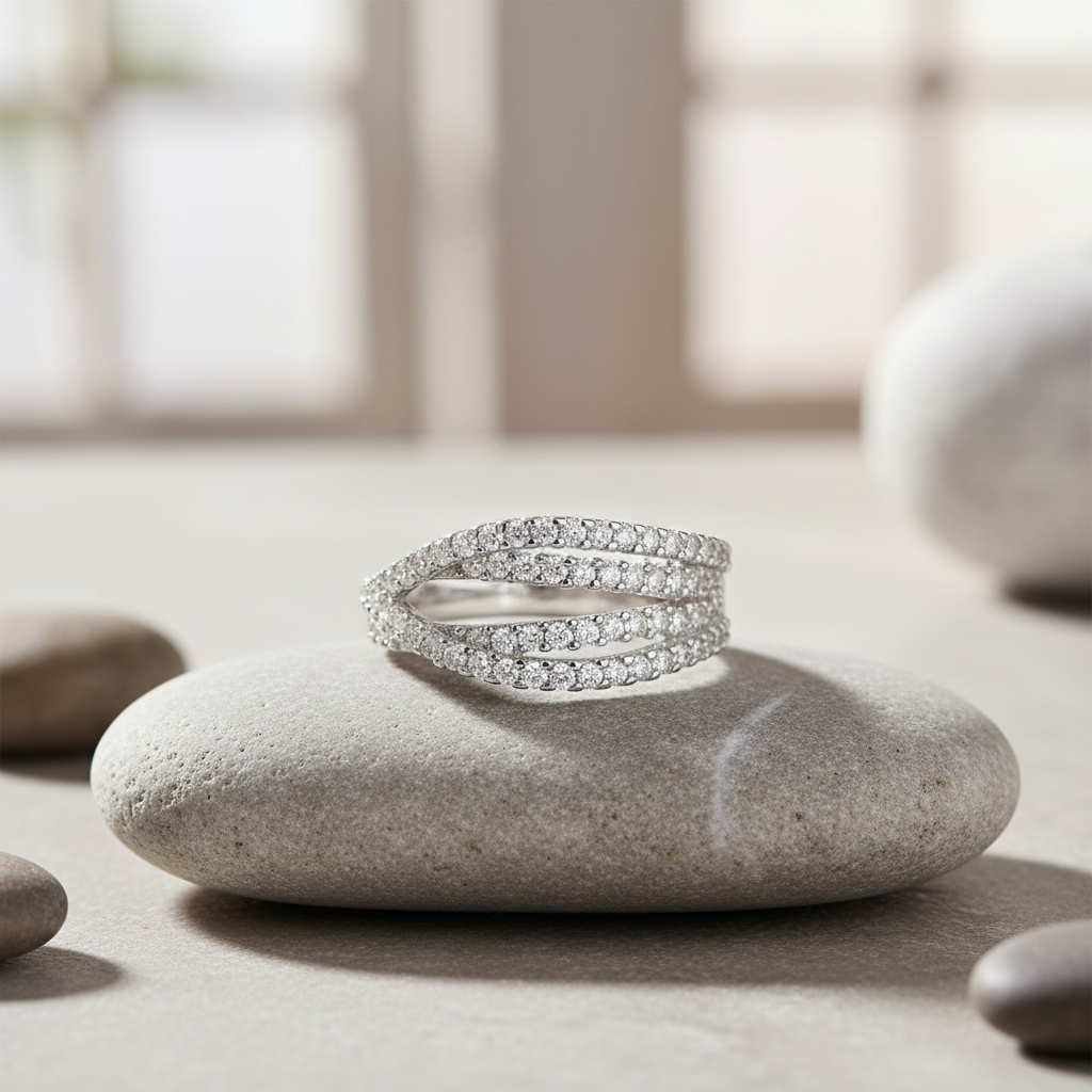 White Gold over Sterling Silver Women's CZ Lovers Knot Ring