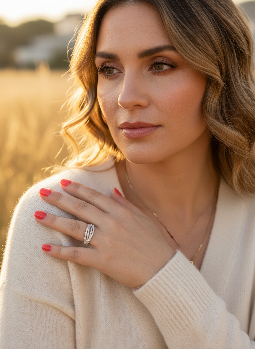 White Gold over Sterling Silver Women's CZ Lovers Knot Ring
