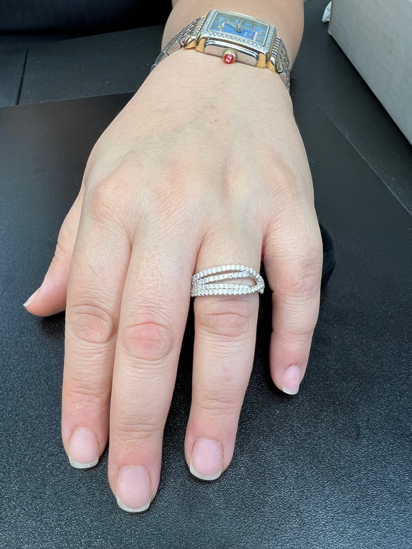 White Gold over Sterling Silver Women's CZ Lovers Knot Ring