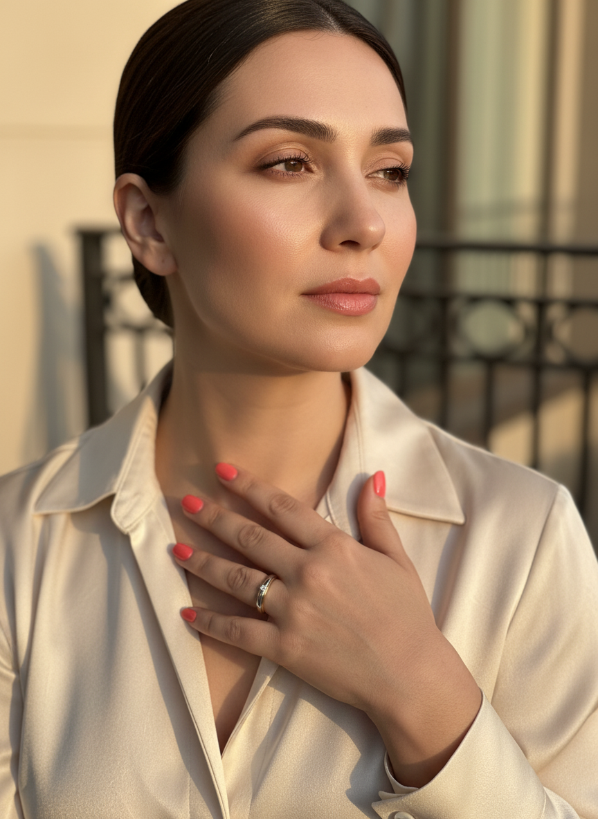 Yellow Gold Dipped Women's Striped Moissanite Solitaire Ring