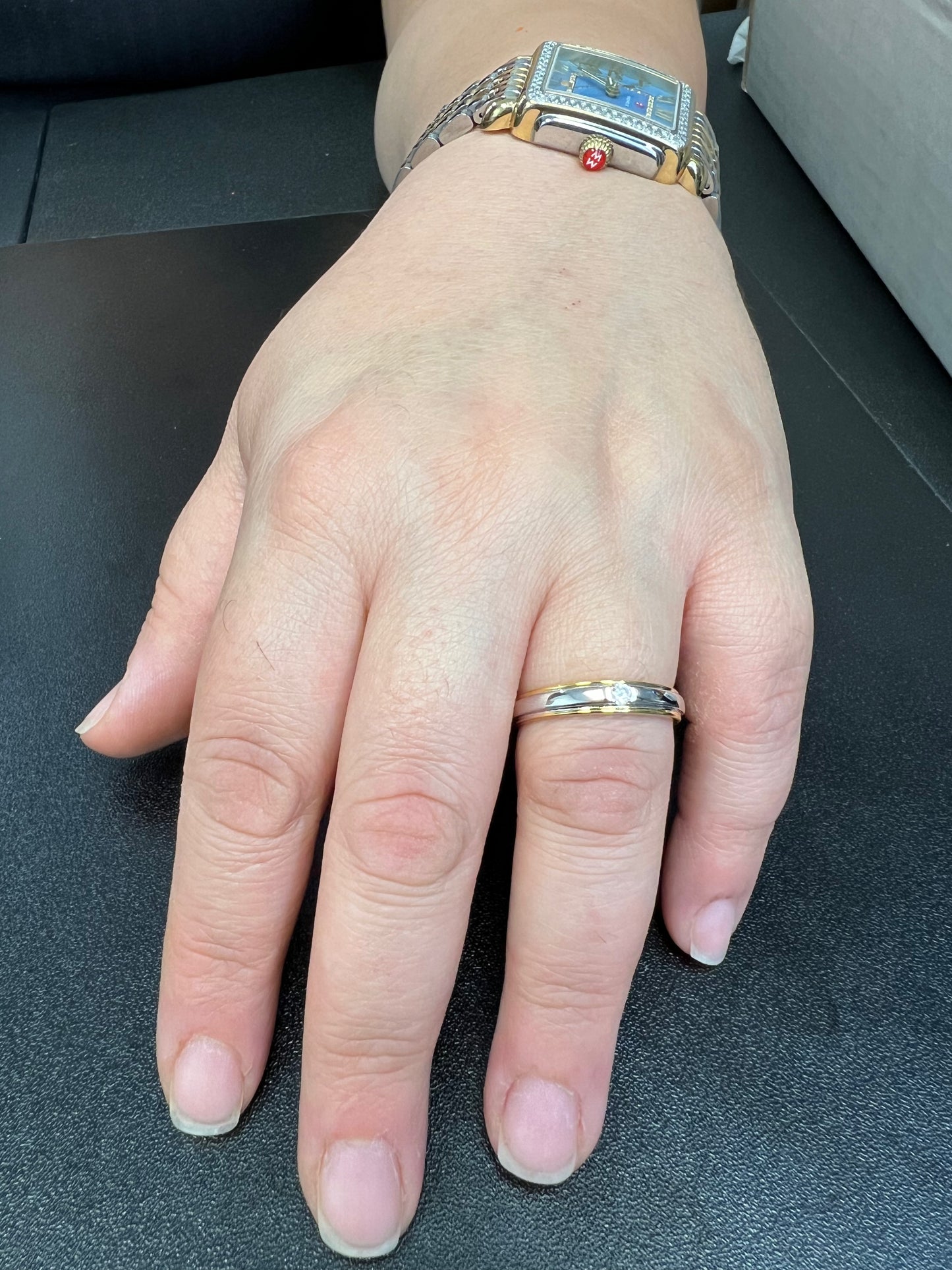 Yellow Gold Dipped Women's Striped Moissanite Solitaire Ring