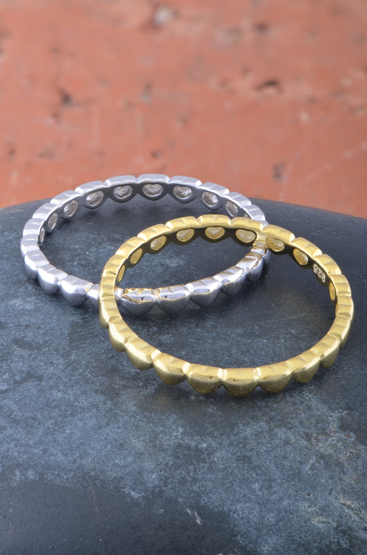 White Gold Over Sterling Silver Womens Repeating Heart Thin Eternity Band