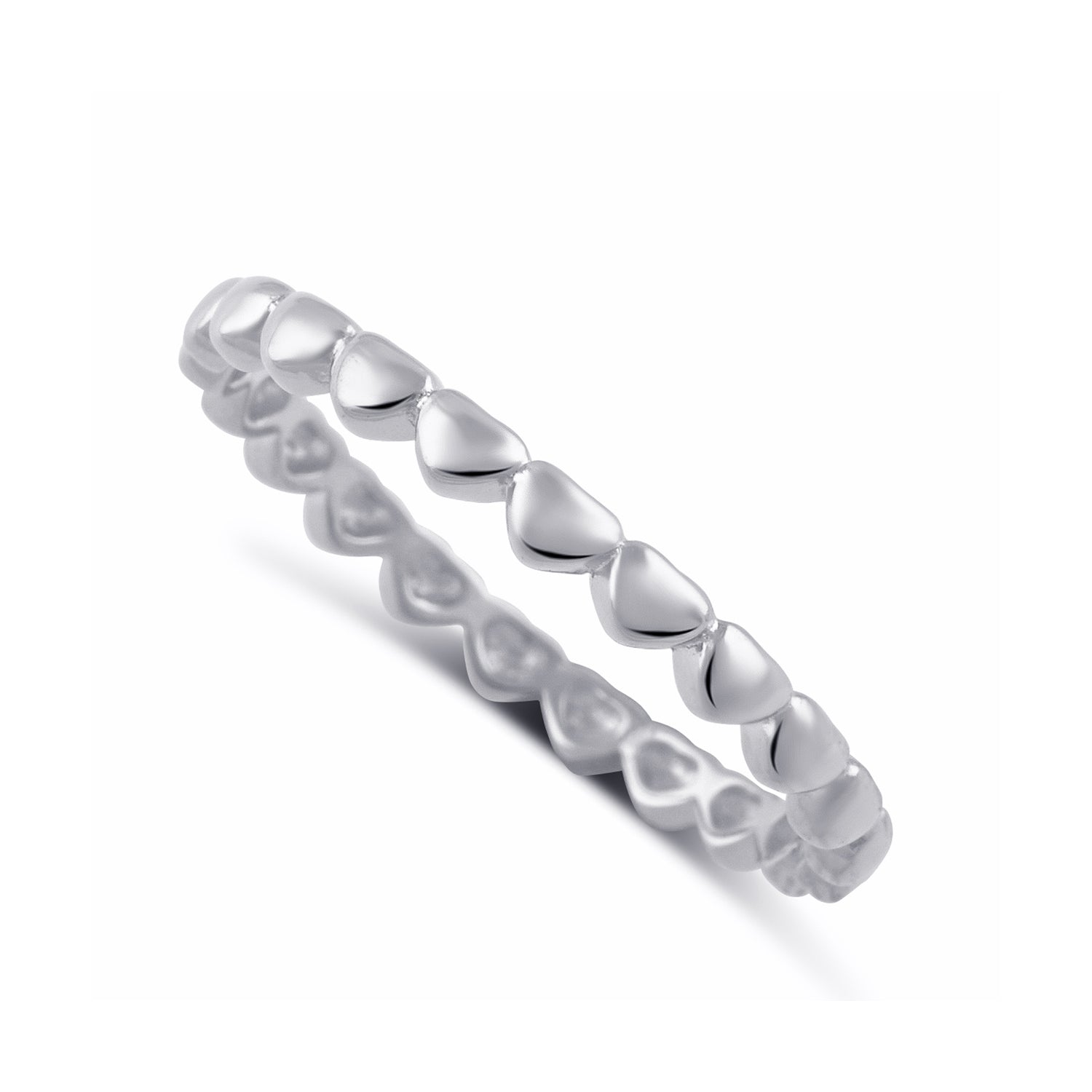 White Gold over Sterling Silver Women's Repeating Heart Thin Eternity Band