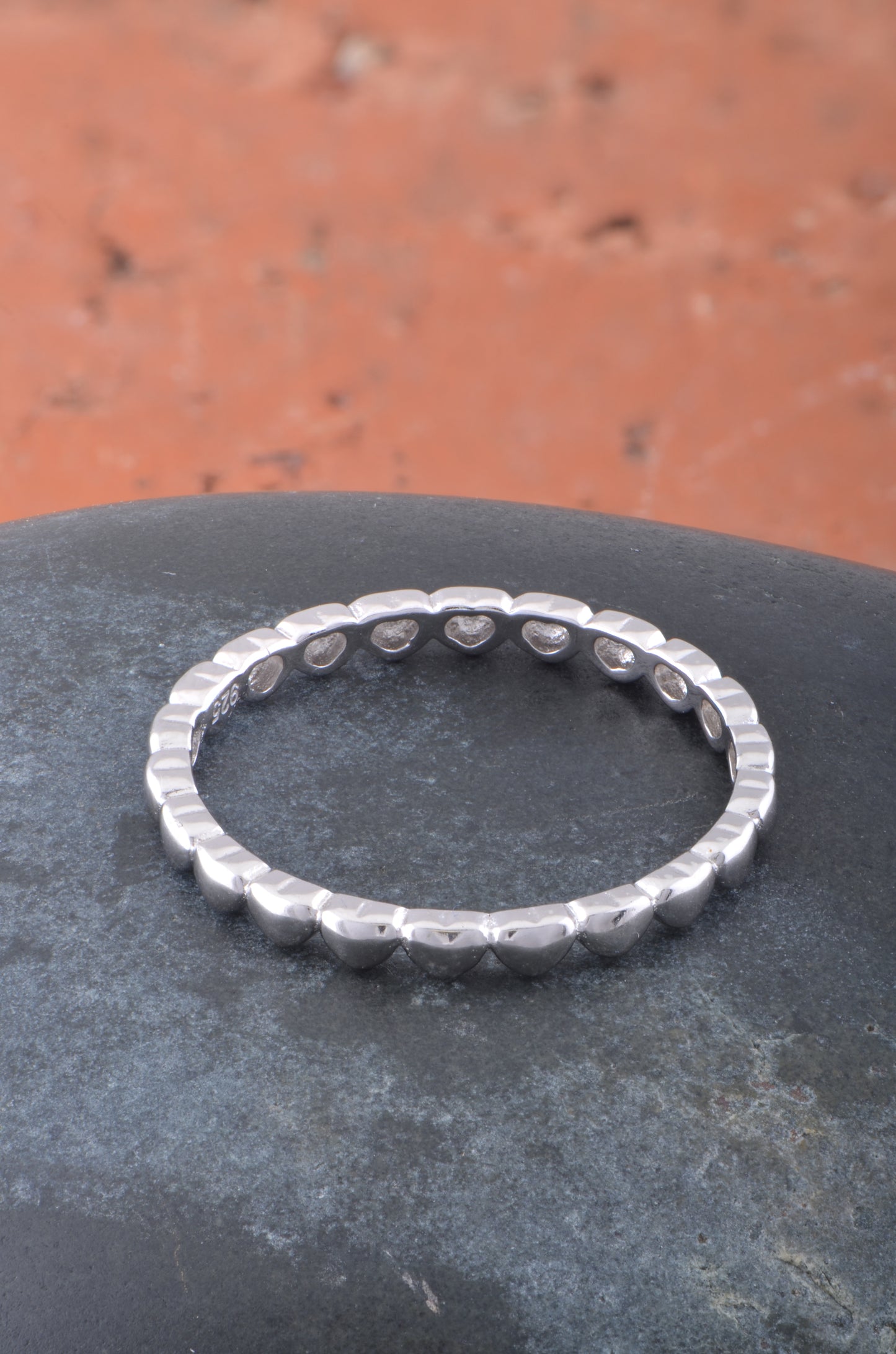 White Gold Over Sterling Silver Womens Repeating Heart Thin Eternity Band