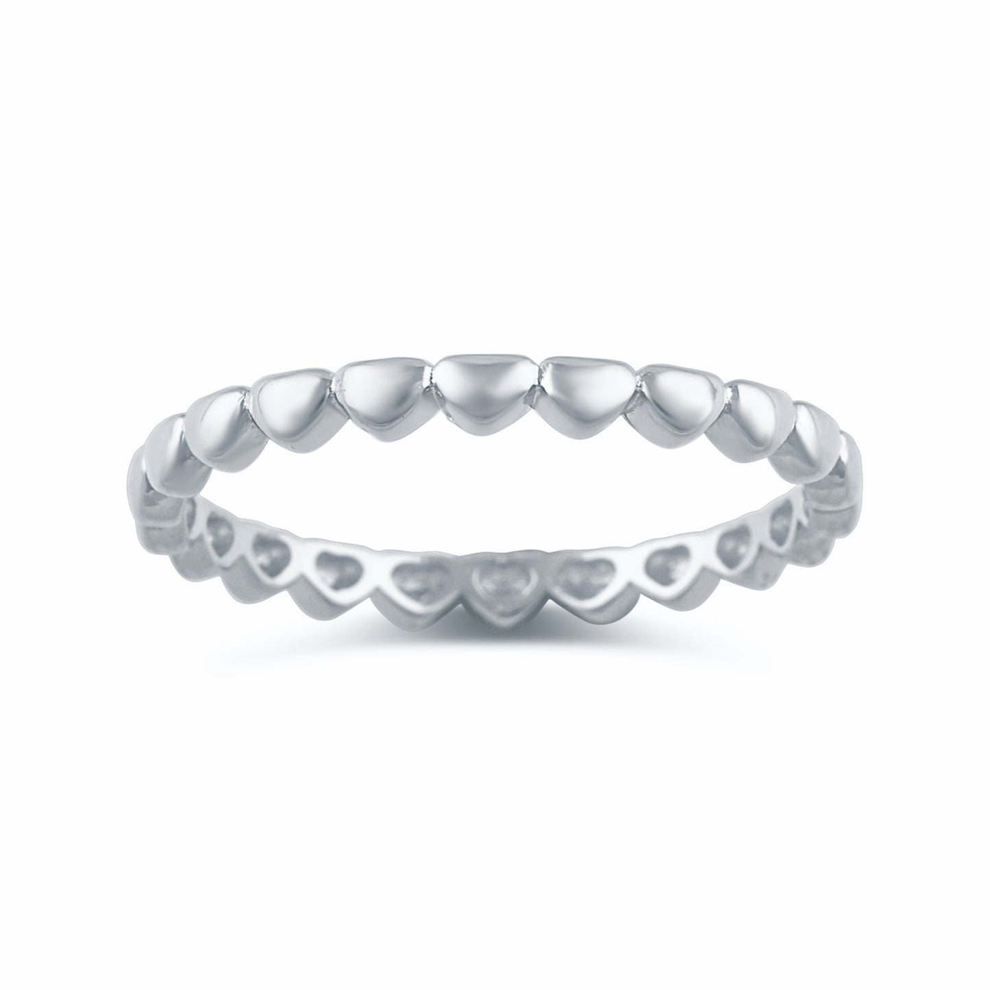 White Gold over Sterling Silver Women's Repeating Heart Thin Eternity Band