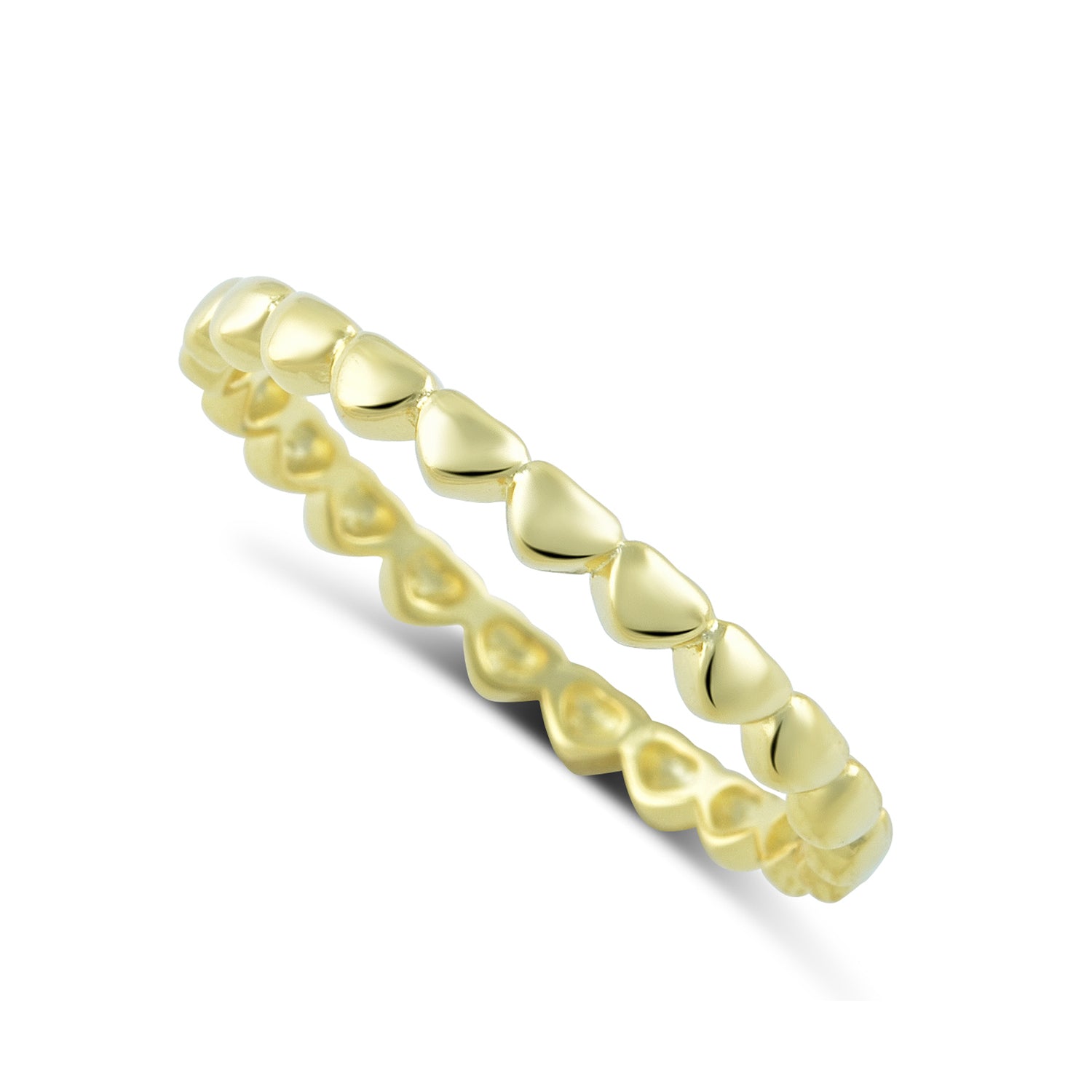 Yellow Gold over Sterling Silver Repeating Heart Thin Eternity Ring