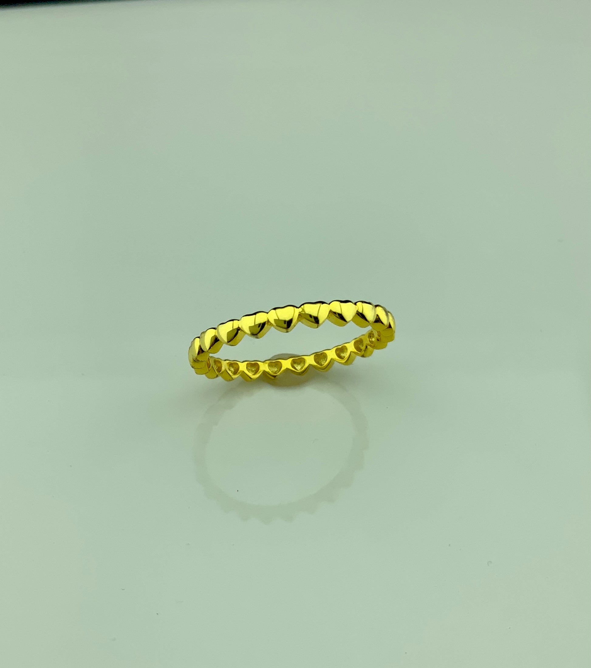 Yellow Gold over Sterling Silver Repeating Heart Thin Eternity Ring