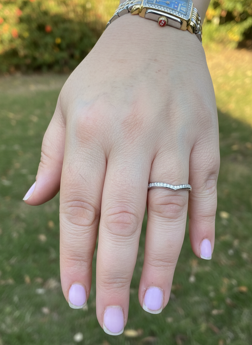 White Gold over Sterling Silver Women's CZ Stacking Thin V Ring