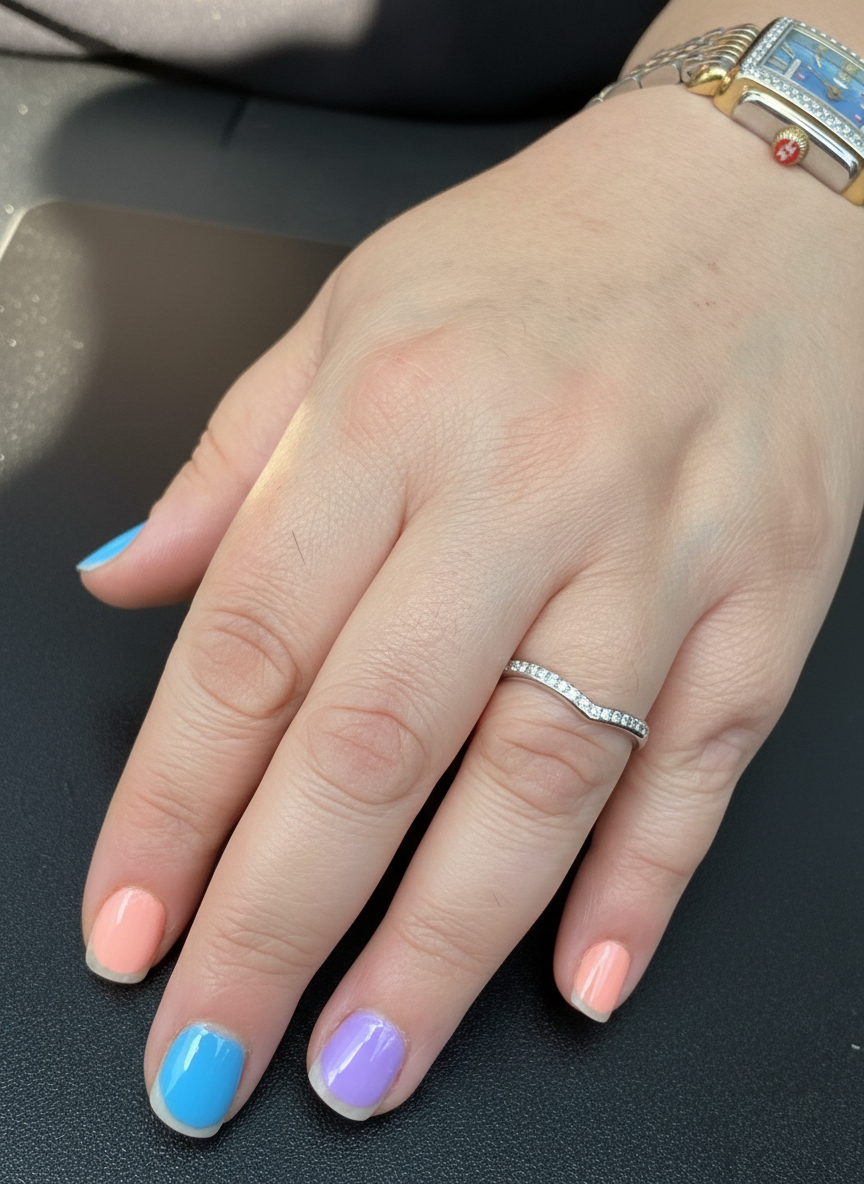 White Gold over Sterling Silver Women's CZ Stacking Thin V Ring