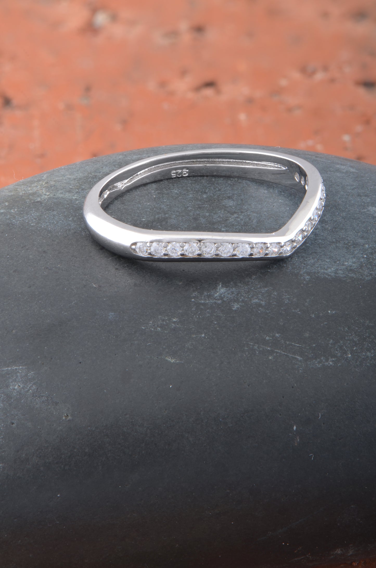 White Gold Over Sterling Silver Womens CZ Stacking Thin V Ring