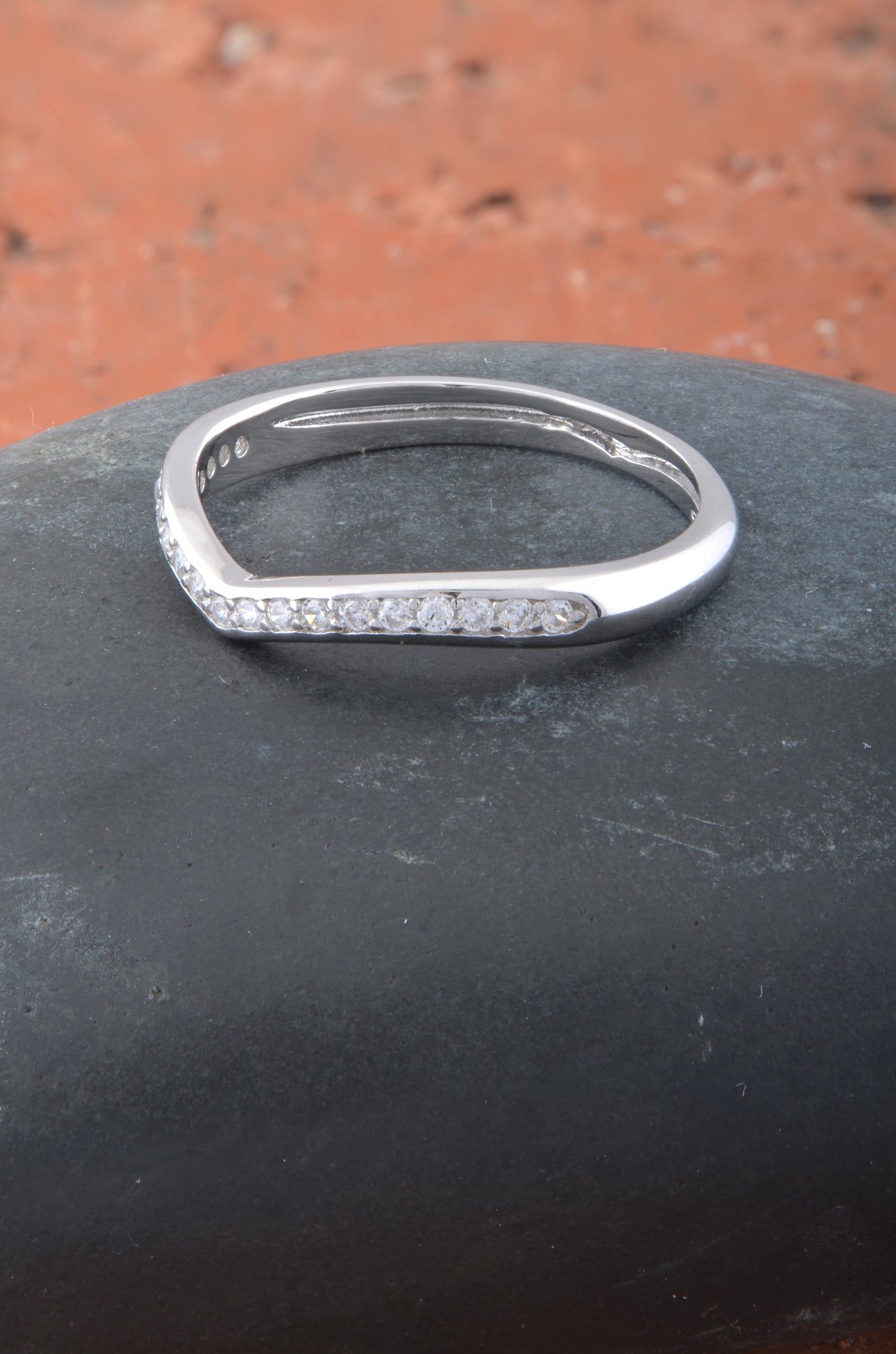 White Gold Over Sterling Silver Womens CZ Stacking Thin V Ring