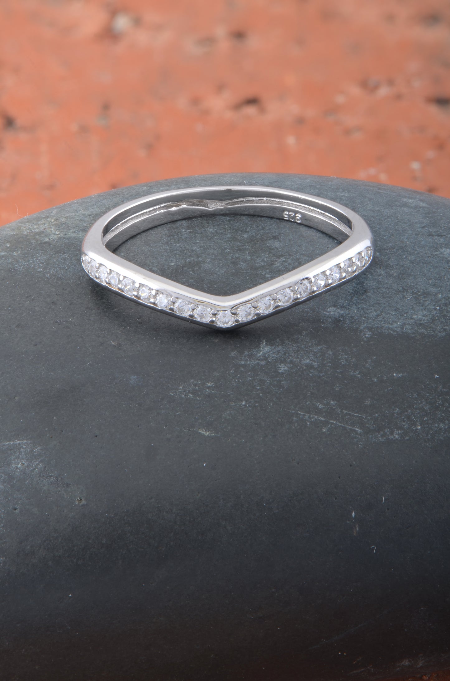 White Gold Over Sterling Silver Womens CZ Stacking Thin V Ring