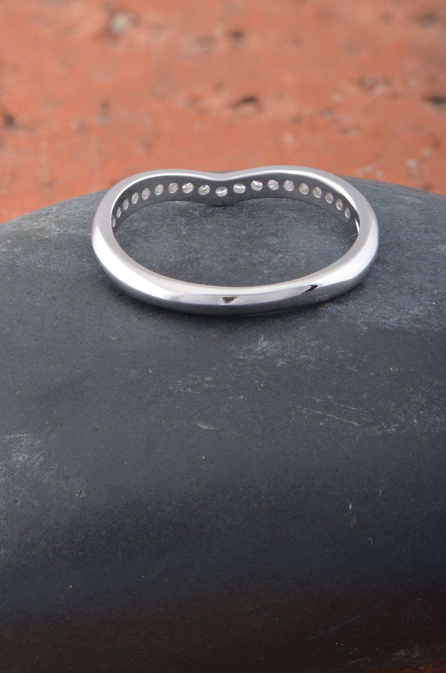 White Gold Over Sterling Silver Womens CZ Stacking Thin V Ring