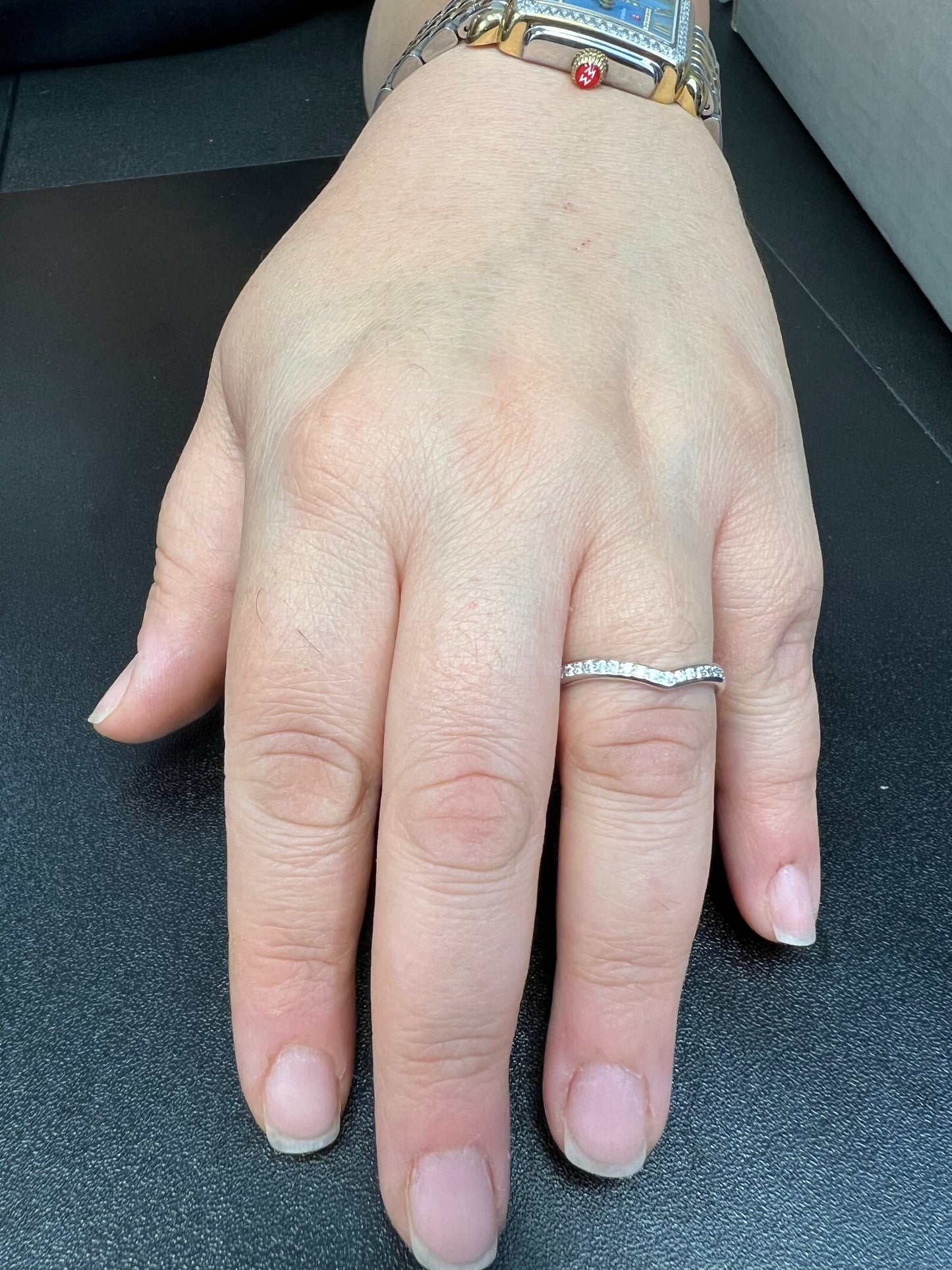 White Gold over Sterling Silver Women's CZ Stacking Thin V Ring