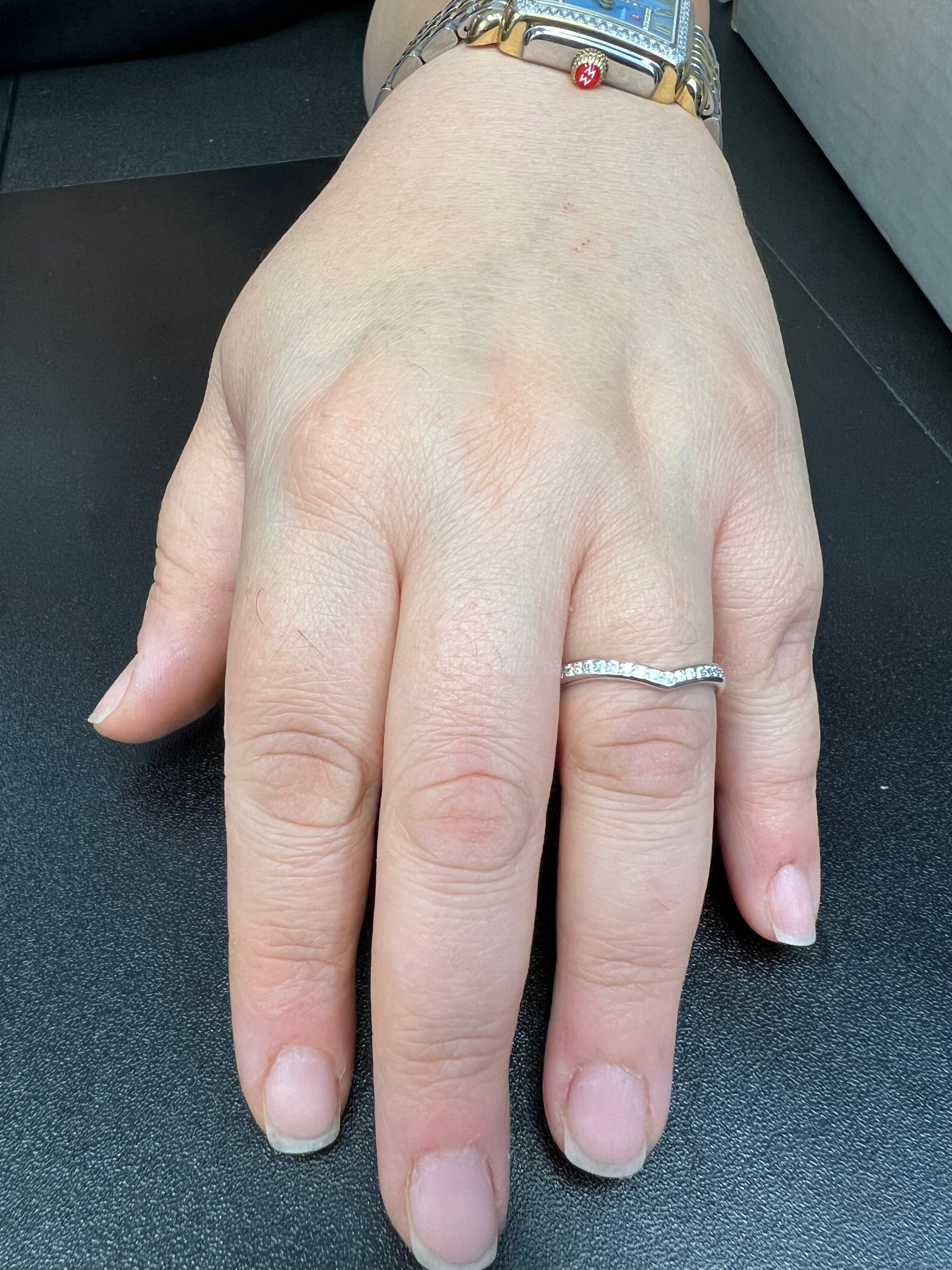 White Gold over Sterling Silver Women's CZ Stacking Thin V Ring