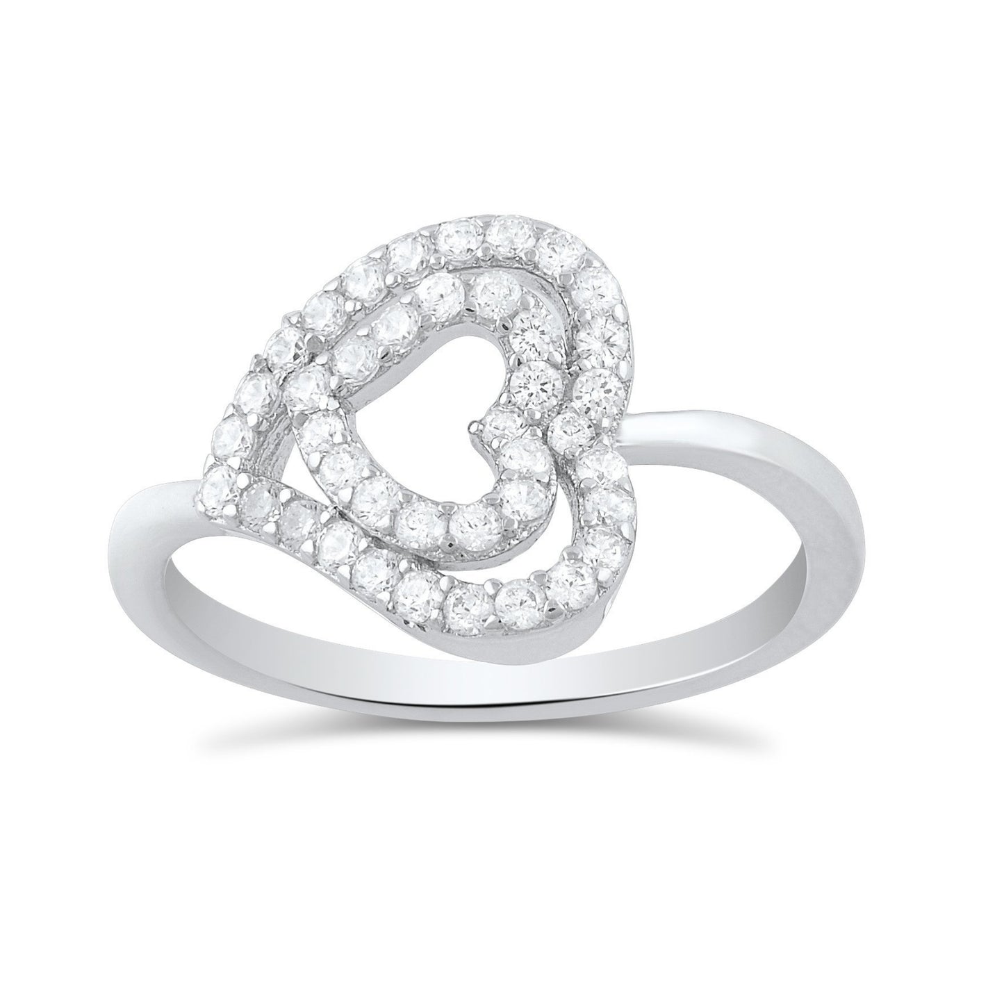 White Gold Over Sterling Silver Womens Dainty Moissanite Sideways Heart Ring