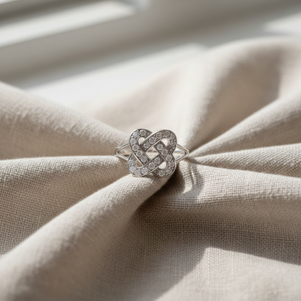 White Gold over Sterling Silver Women's CZ Celtic Lovers Knot Ring