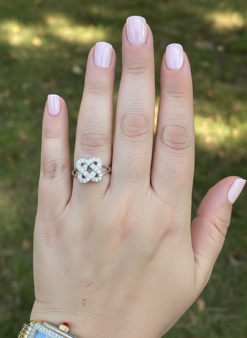 White Gold over Sterling Silver Women's CZ Celtic Lovers Knot Ring