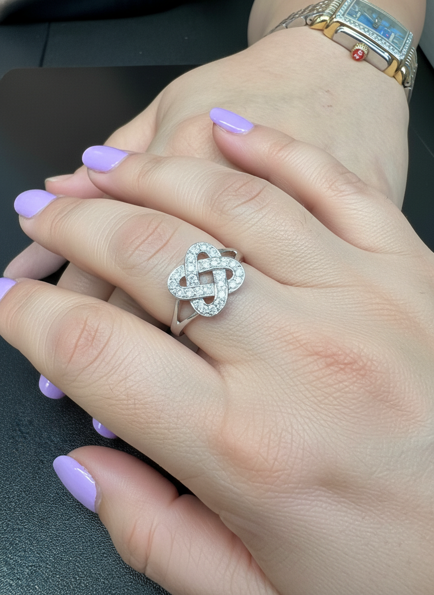 White Gold over Sterling Silver Women's CZ Celtic Lovers Knot Ring