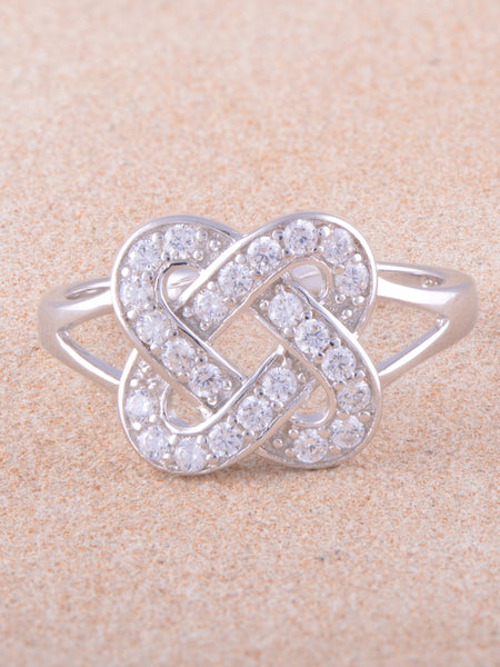 White Gold Over Sterling Silver Womens Cz Celtic Lovers Knot Ring