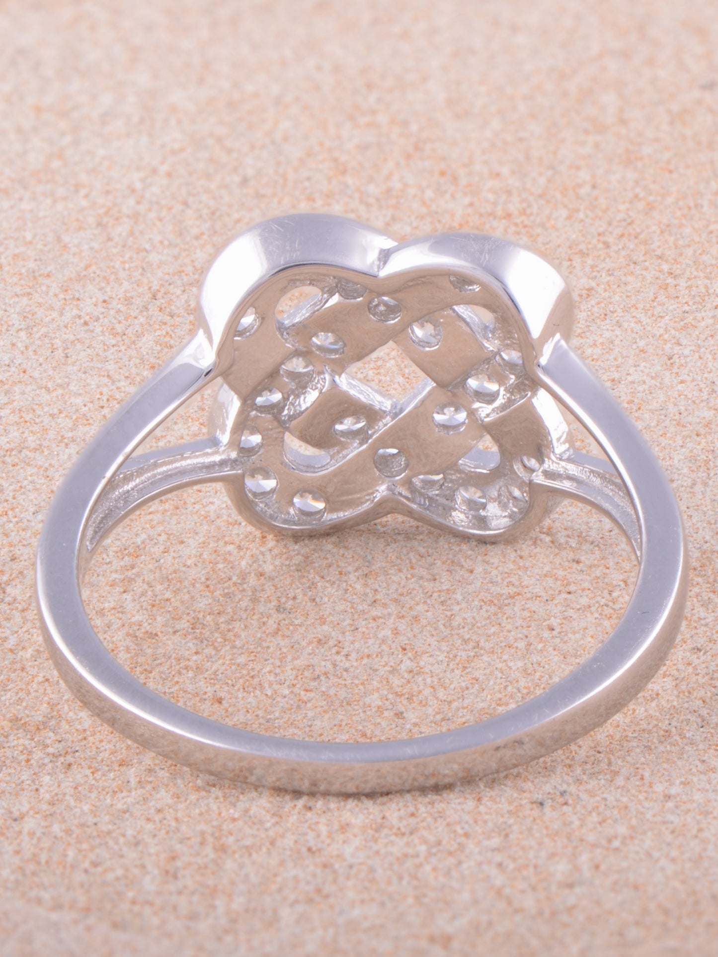 White Gold Over Sterling Silver Womens Cz Celtic Lovers Knot Ring