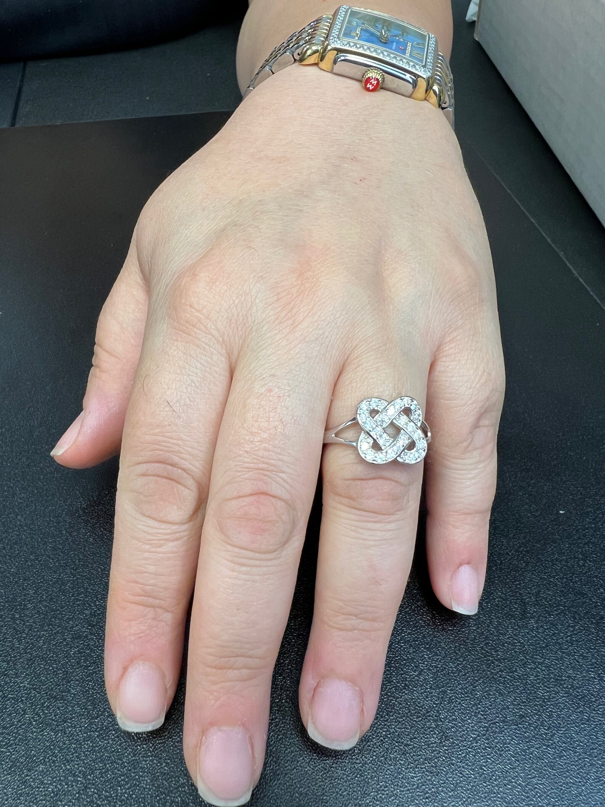White Gold over Sterling Silver Women's CZ Celtic Lovers Knot Ring