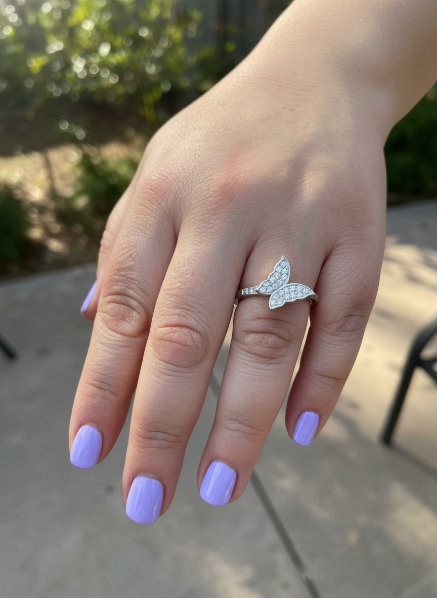 White Gold over Sterling Silver Moissanite Butterfly Ring