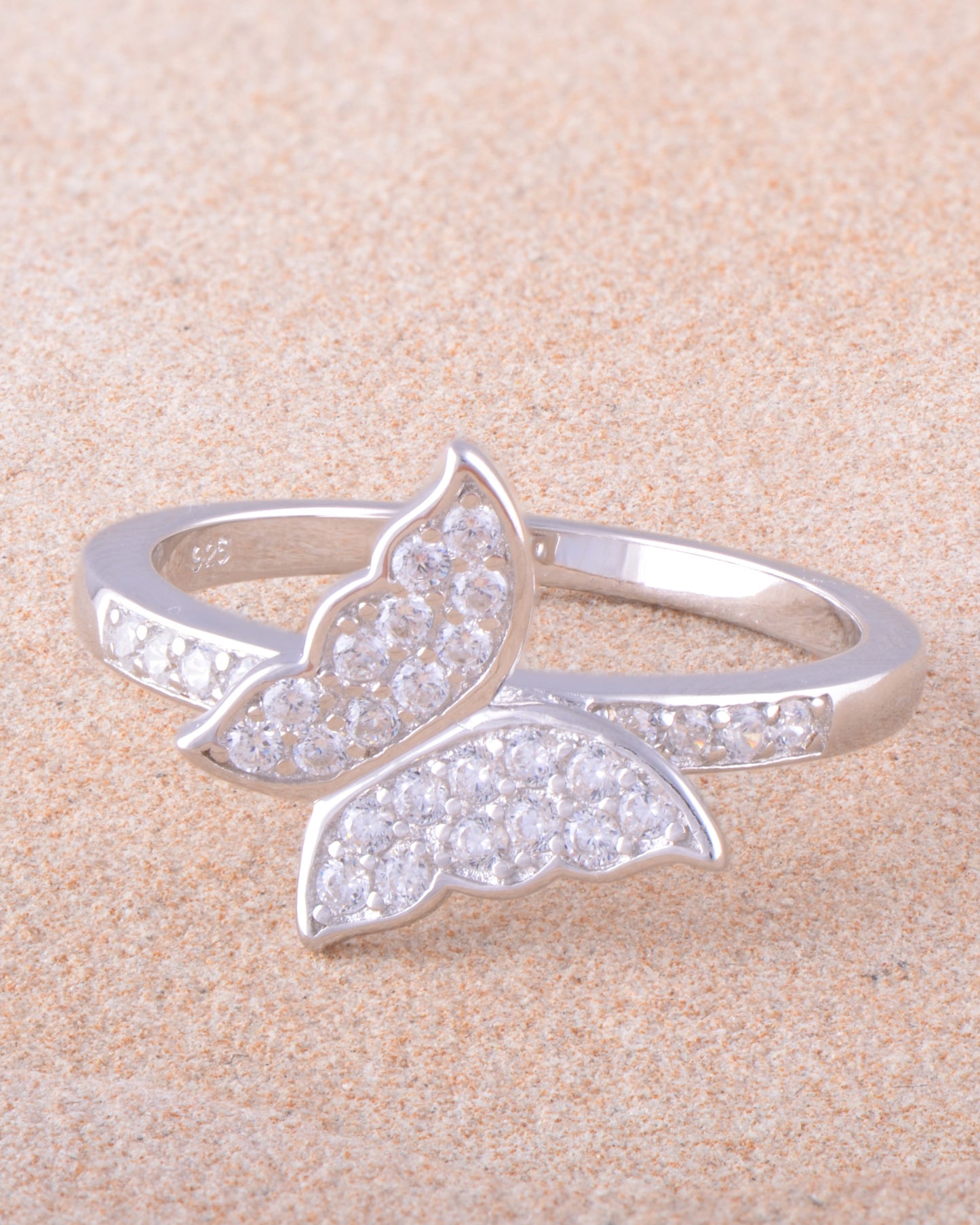 White Gold Over Sterling Silver Moissanite Butterfly Ring