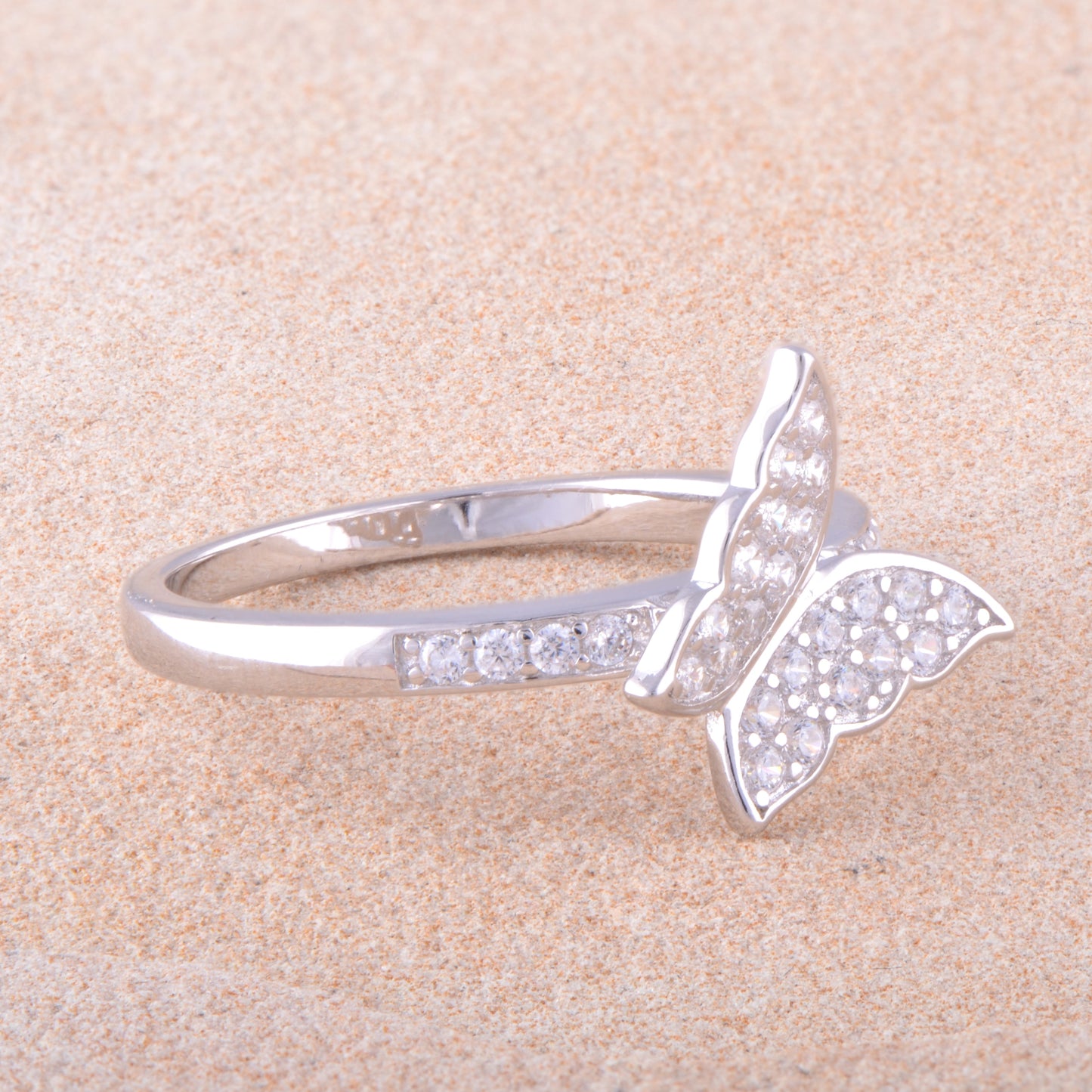 White Gold Over Sterling Silver Moissanite Butterfly Ring