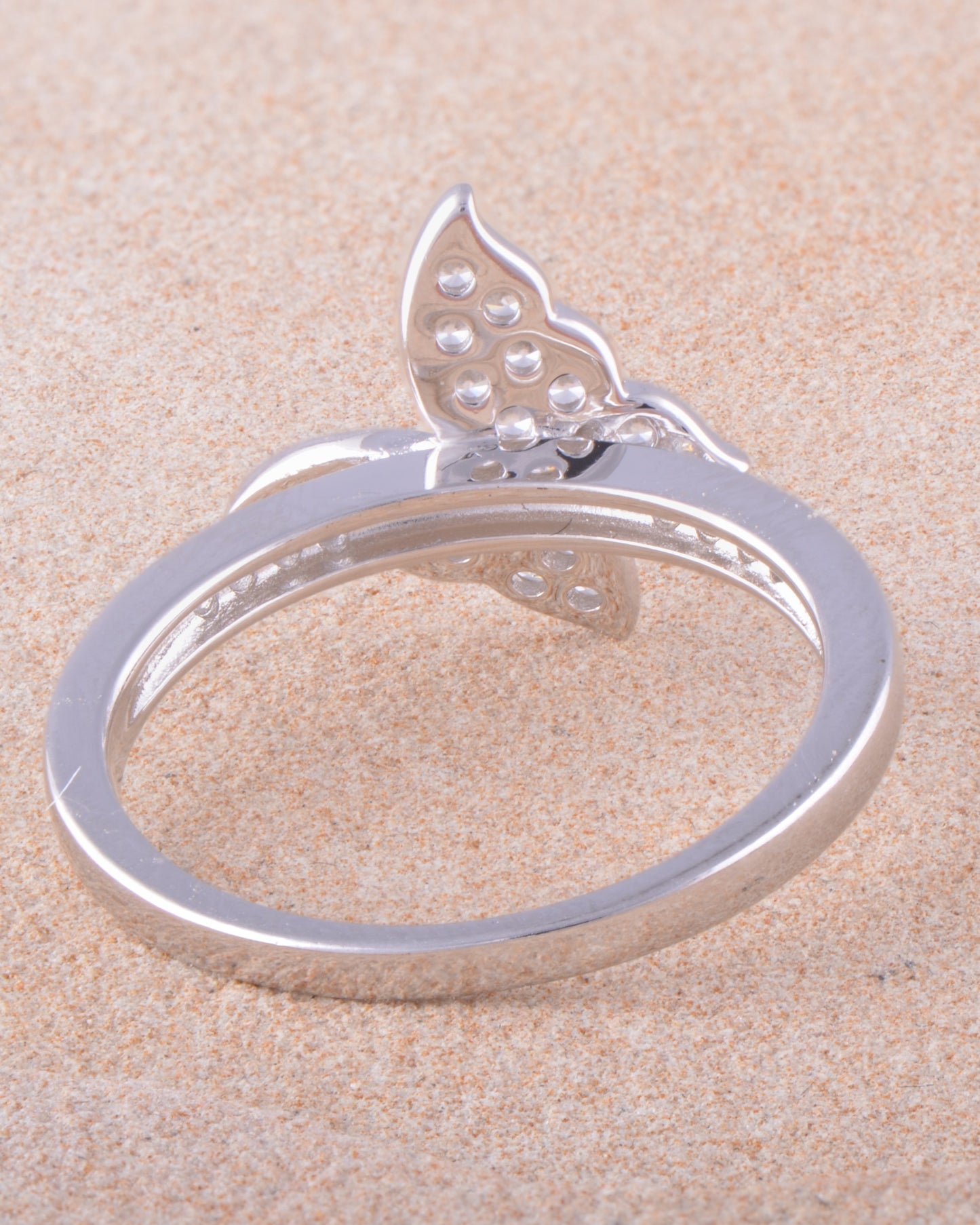 White Gold Over Sterling Silver Moissanite Butterfly Ring