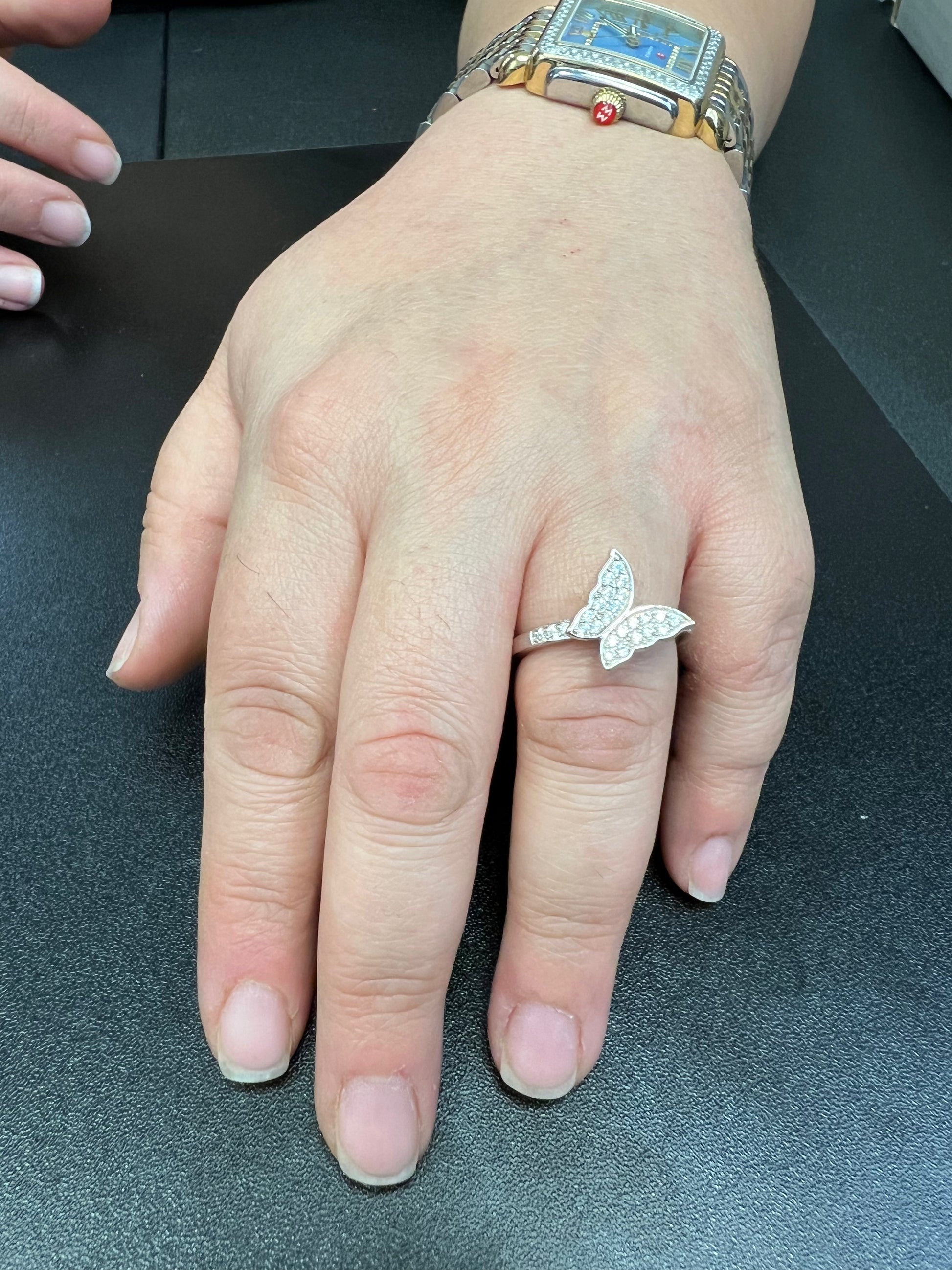 White Gold over Sterling Silver Moissanite Butterfly Ring
