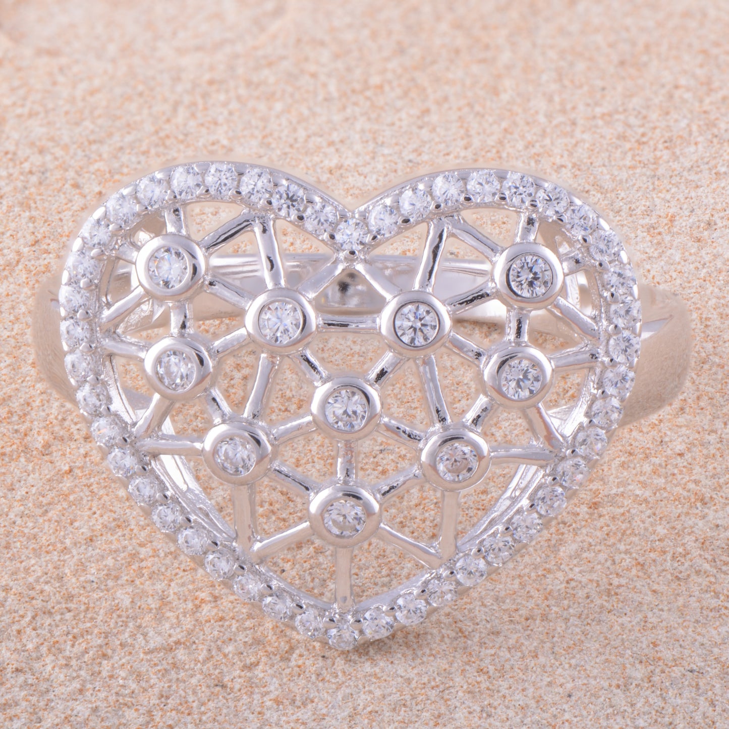 White Gold Over Sterling Silver Womens Cz Big Heart Statement Ring  16mm