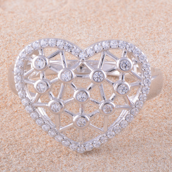 White Gold Over Sterling Silver Womens Cz Big Heart Statement Ring  16mm