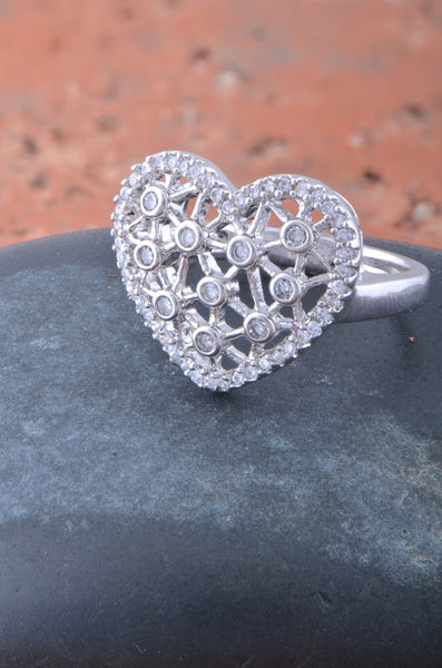 White Gold Over Sterling Silver Womens Cz Big Heart Statement Ring  16mm