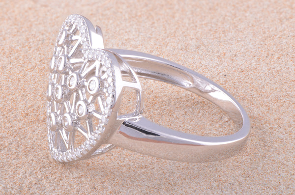 White Gold Over Sterling Silver Womens Cz Big Heart Statement Ring  16mm