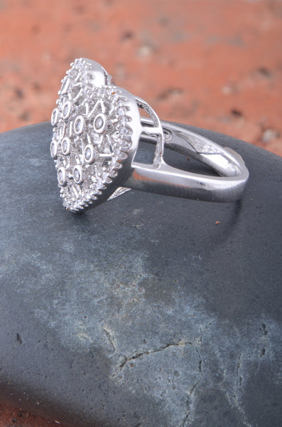 White Gold Over Sterling Silver Womens Cz Big Heart Statement Ring  16mm