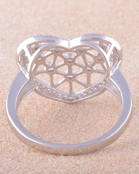 White Gold Over Sterling Silver Womens Cz Big Heart Statement Ring  16mm