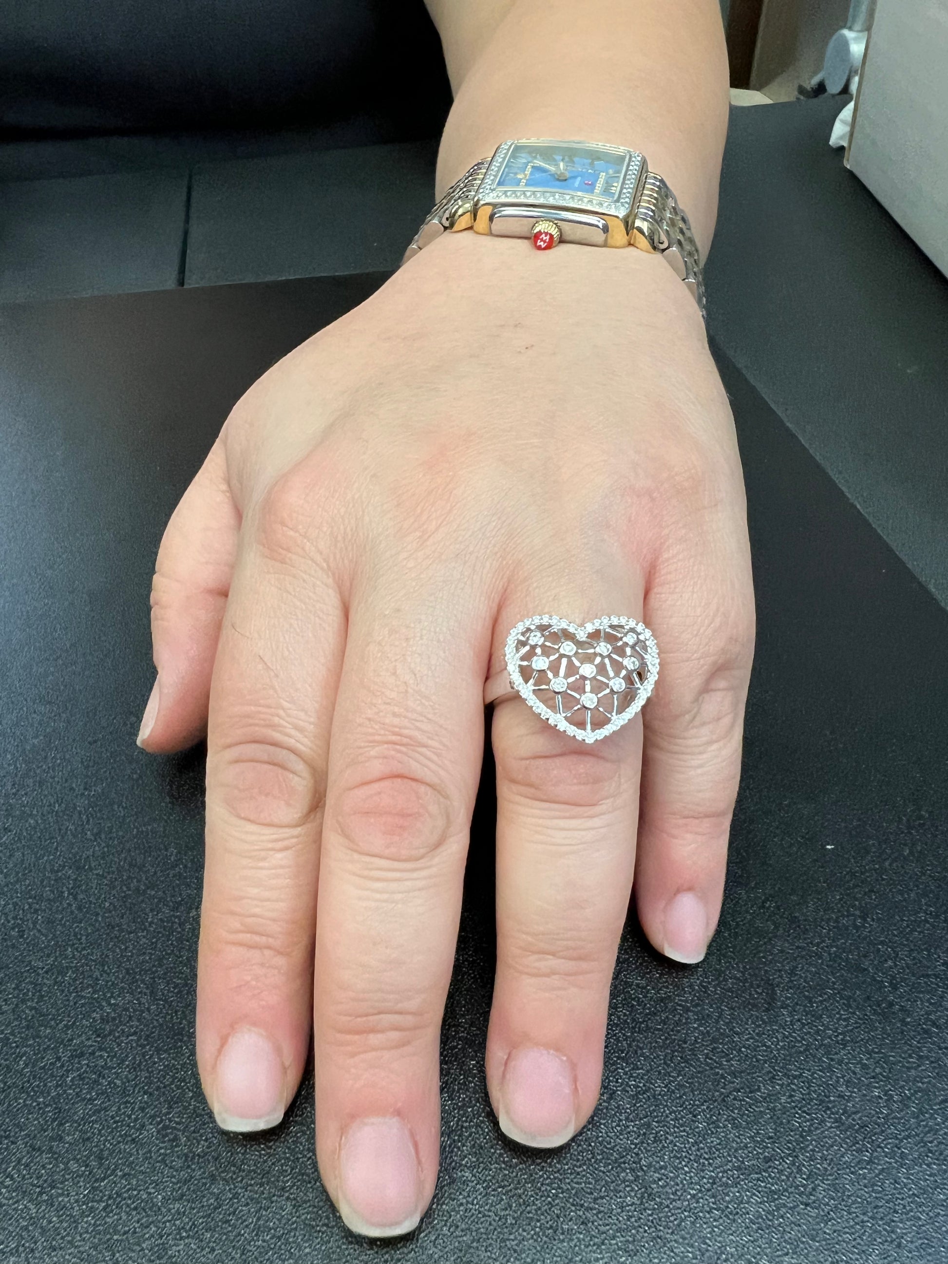 White Gold over Sterling Silver Women's CZ Big Heart Statement Ring 16mm