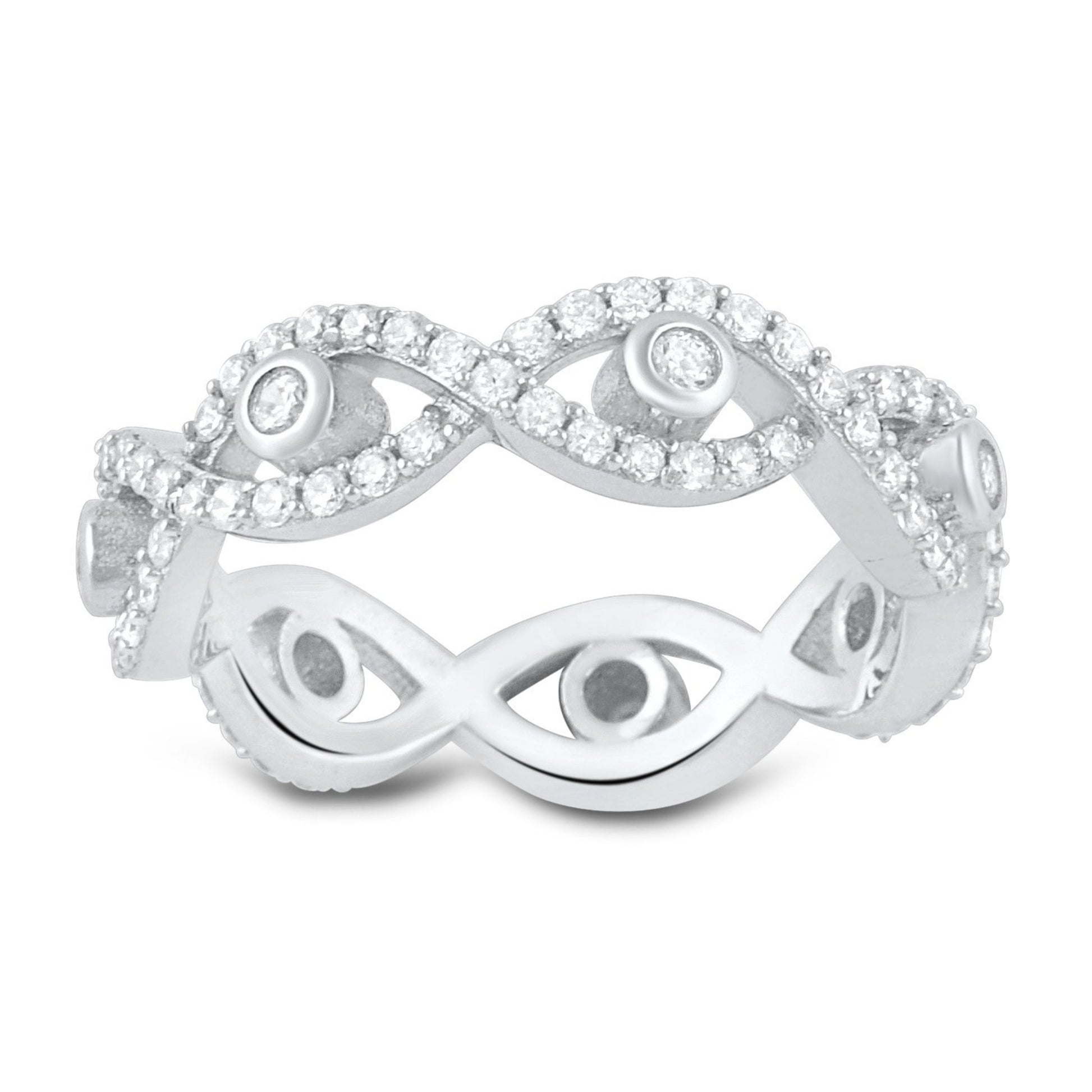 Sterling Silver Simulated Diamond Infinity Eternity Ring, 5mm | SilverCloseOut
