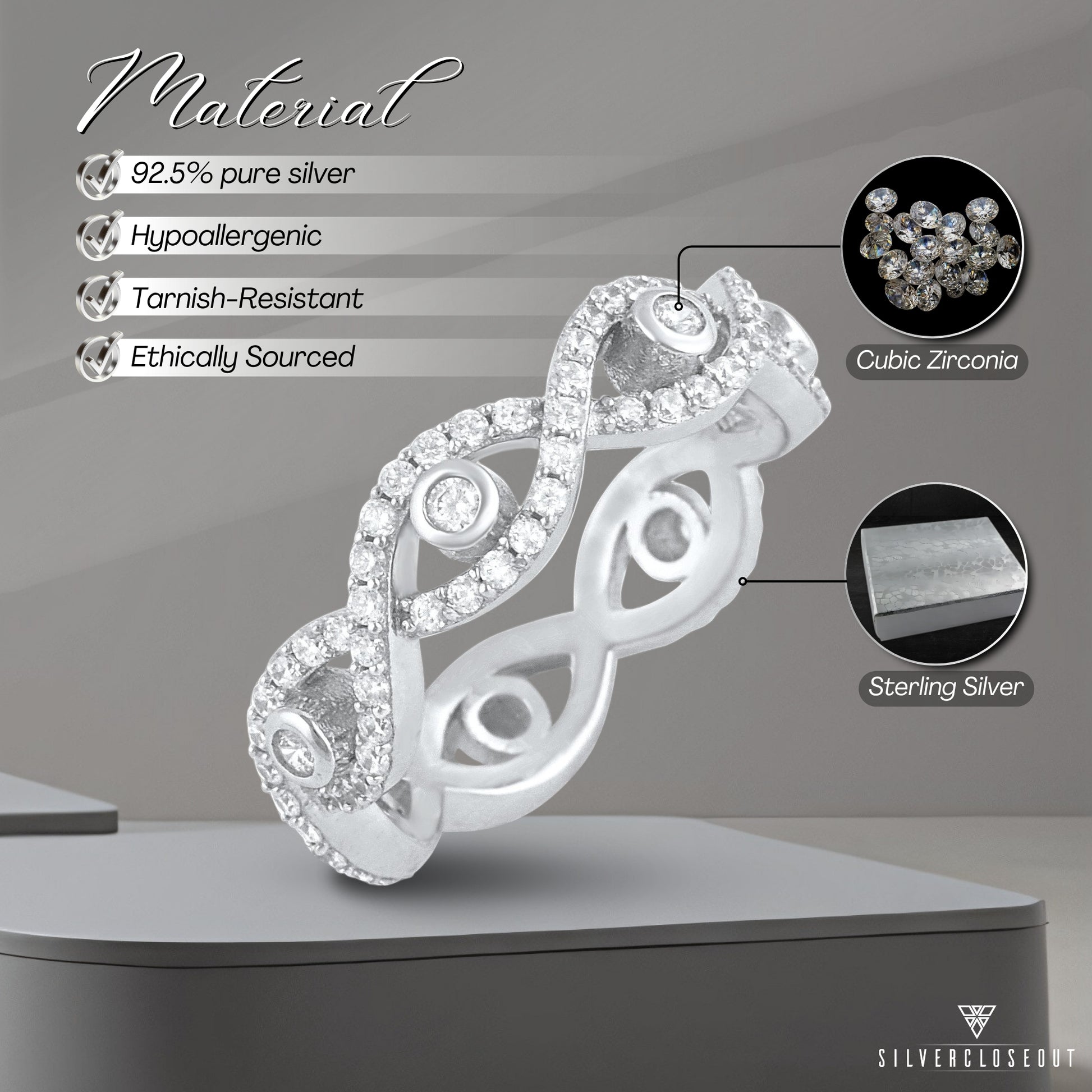 Sterling Silver Simulated Diamond Infinity Eternity Ring, 5mm | SilverCloseOut