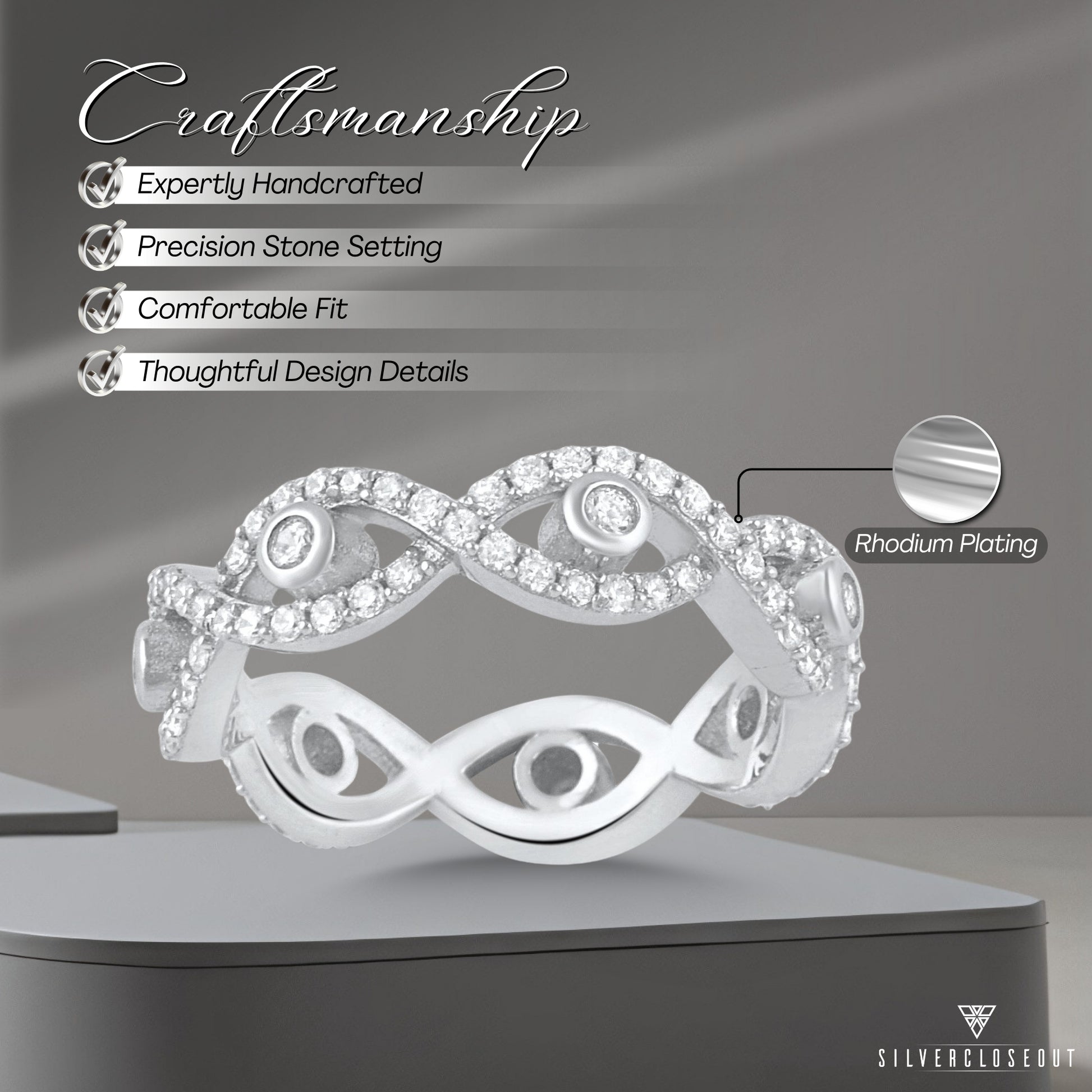 Sterling Silver Simulated Diamond Infinity Eternity Ring, 5mm | SilverCloseOut