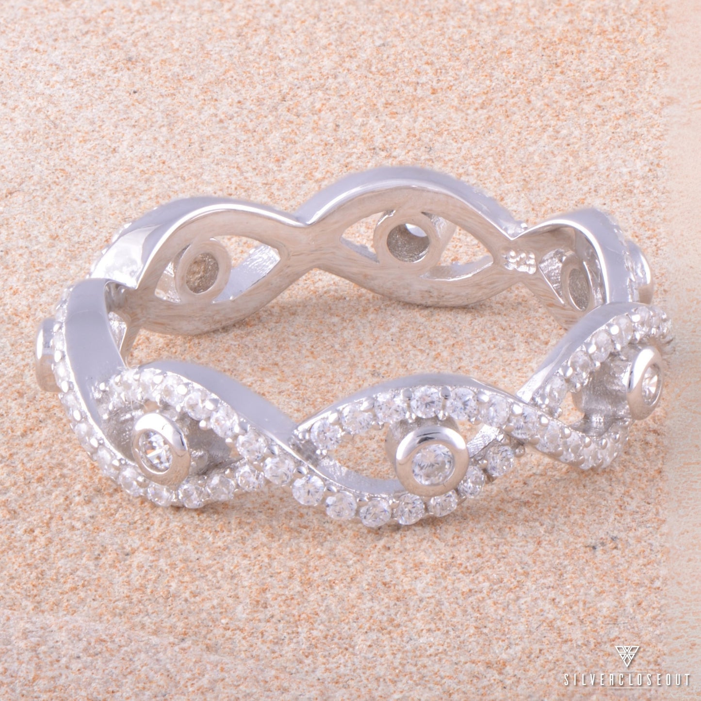 Sterling Silver Simulated Diamond Infinity Eternity Ring, 5mm | SilverCloseOut