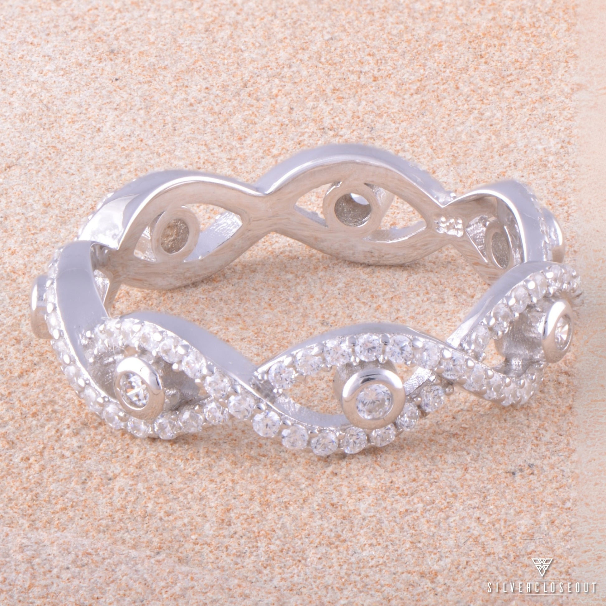 Sterling Silver Simulated Diamond Infinity Eternity Ring, 5mm | SilverCloseOut