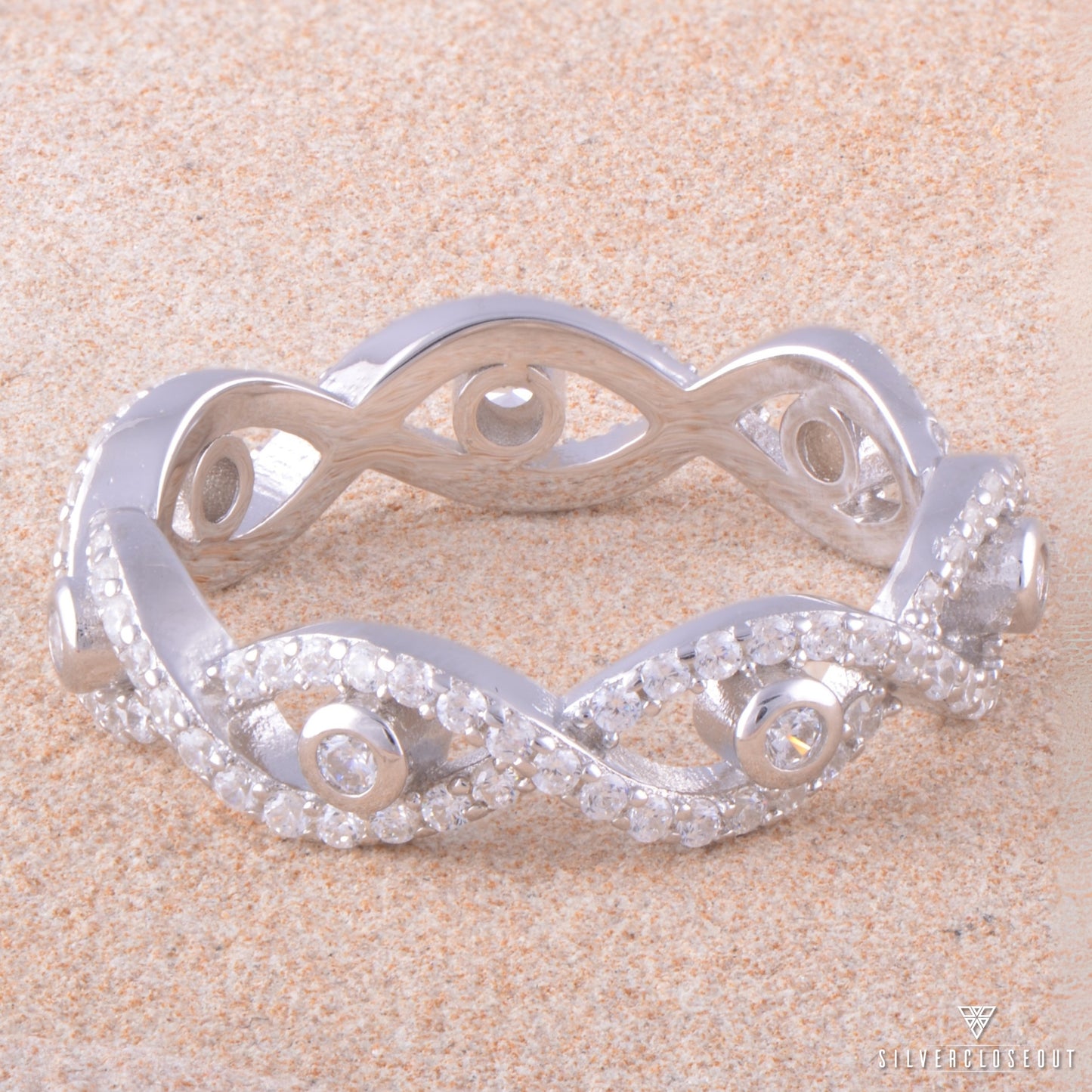 Sterling Silver Simulated Diamond Infinity Eternity Ring, 5mm | SilverCloseOut