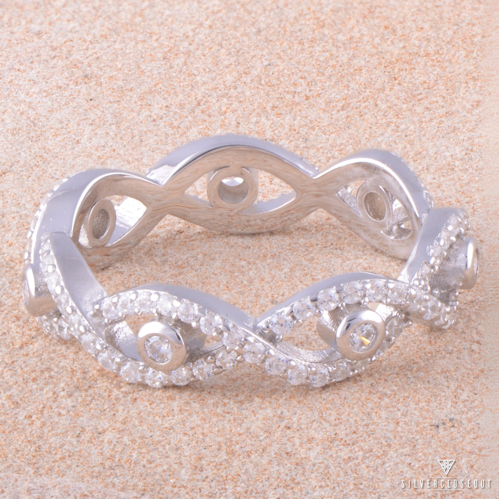 Sterling Silver Simulated Diamond Infinity Eternity Ring, 5mm | SilverCloseOut